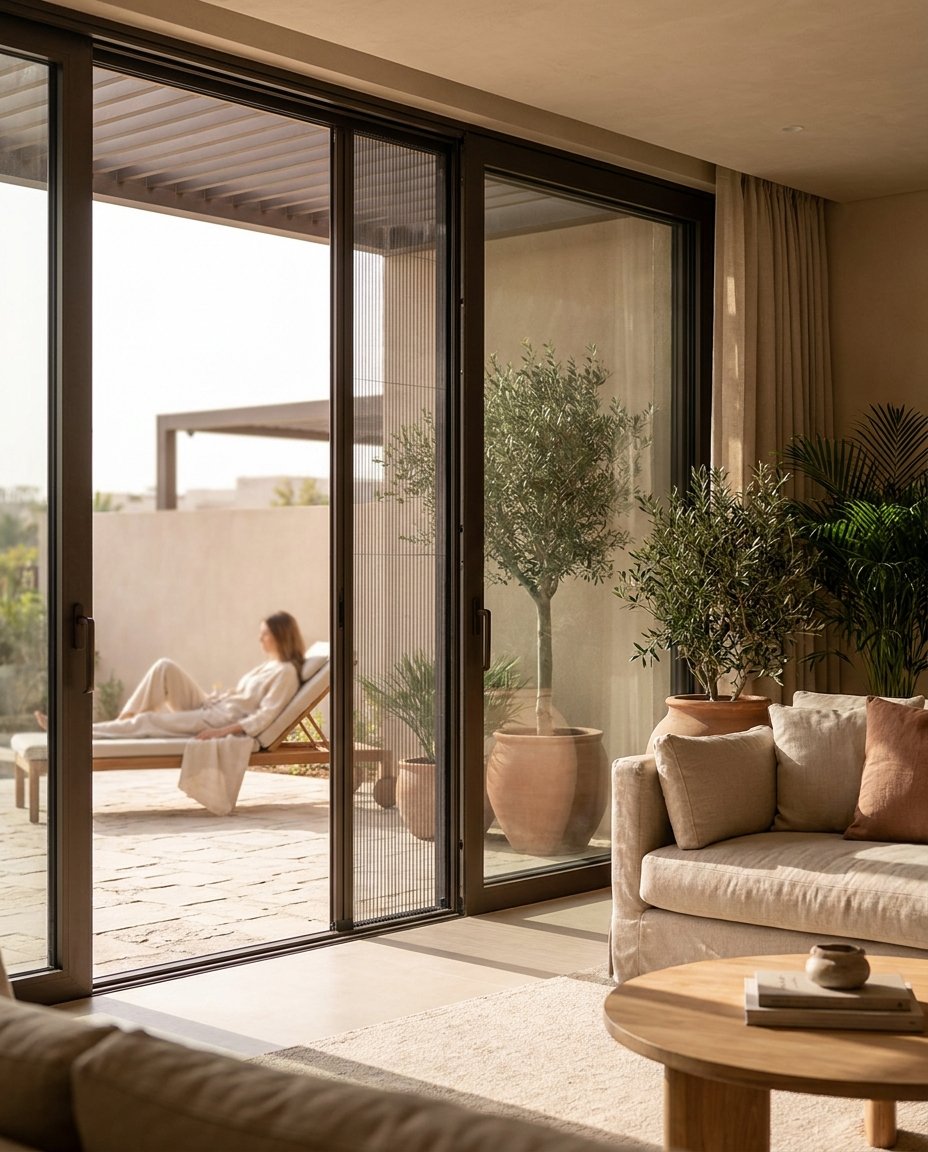 Retractable flyscreen on a Dubai villa patio